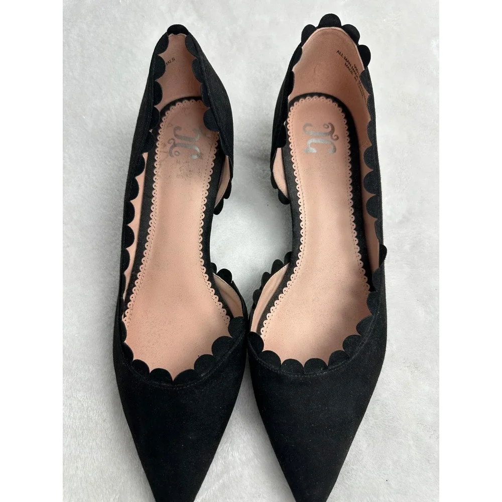 Journey Collection Taavi d'Orsay Women 10 Black Scallop Kitten Heel Pointed Toe